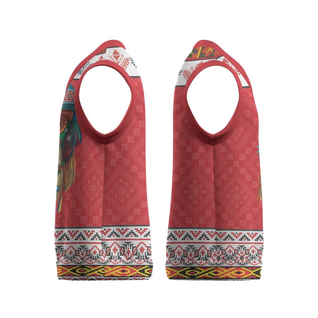 Personalized Romania Christmas Knitted V-Neck Vest Romanian Folk Mask - Wonder Print Shop