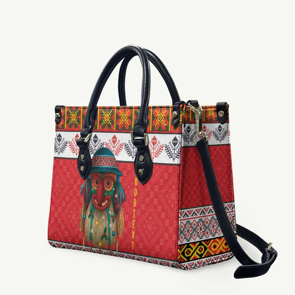Personalized Romania Christmas Leather Bag Romanian Folk Mask - Wonder Print Shop