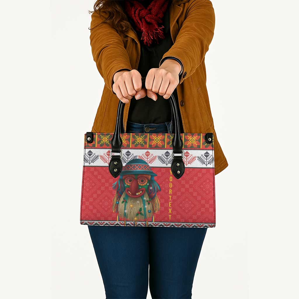 Personalized Romania Christmas Leather Bag Romanian Folk Mask - Wonder Print Shop
