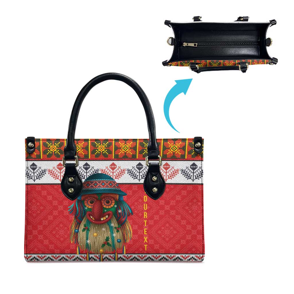 Personalized Romania Christmas Leather Bag Romanian Folk Mask - Wonder Print Shop