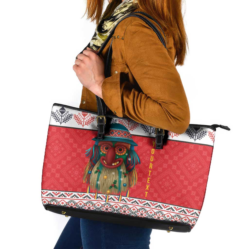 Personalized Romania Christmas Leather Tote Bag Romanian Folk Mask - Wonder Print Shop