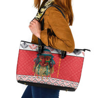 Personalized Romania Christmas Leather Tote Bag Romanian Folk Mask - Wonder Print Shop