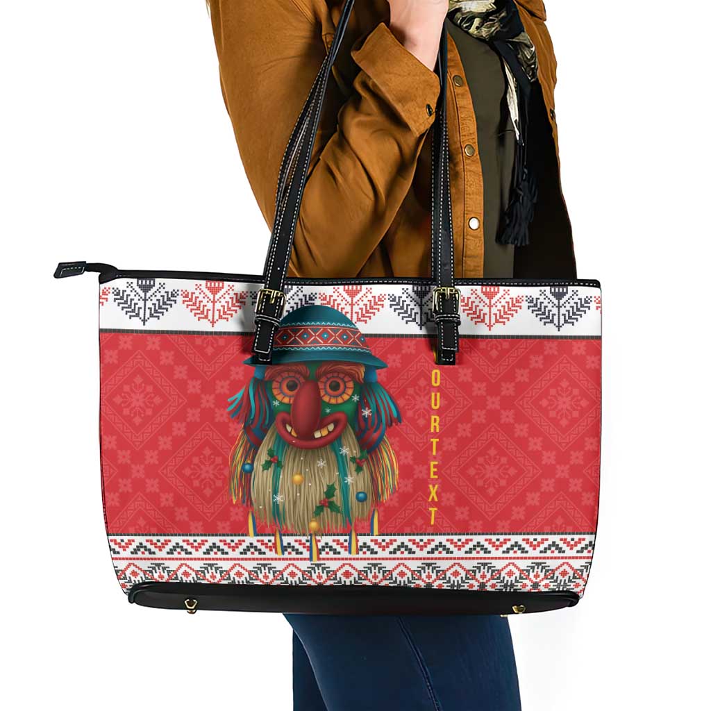 Personalized Romania Christmas Leather Tote Bag Romanian Folk Mask - Wonder Print Shop