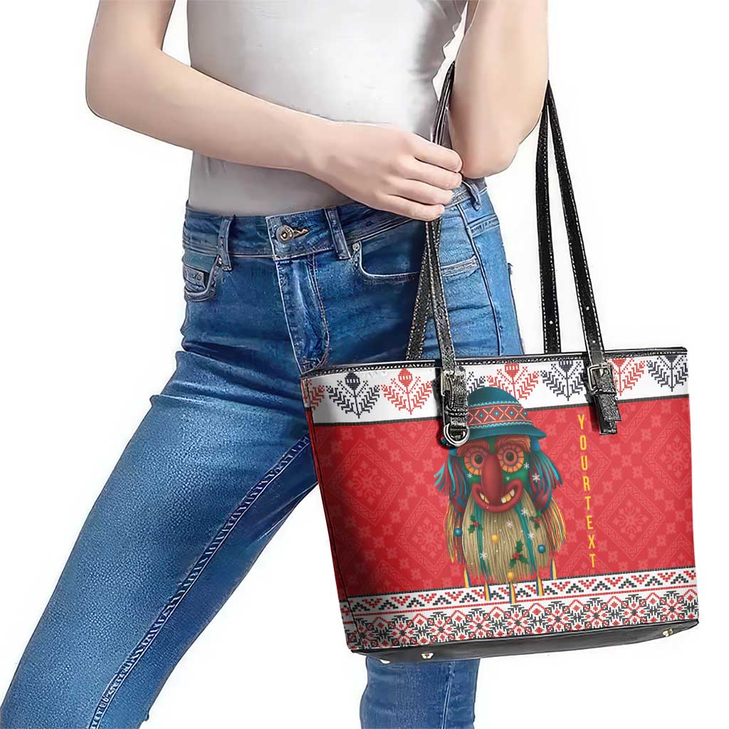 Personalized Romania Christmas Leather Tote Bag Romanian Folk Mask - Wonder Print Shop