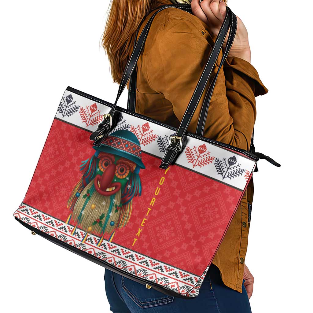 Personalized Romania Christmas Leather Tote Bag Romanian Folk Mask - Wonder Print Shop