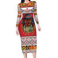 Personalized Romania Christmas Long Sleeve Bodycon Dress Romanian Folk Mask - Wonder Print Shop
