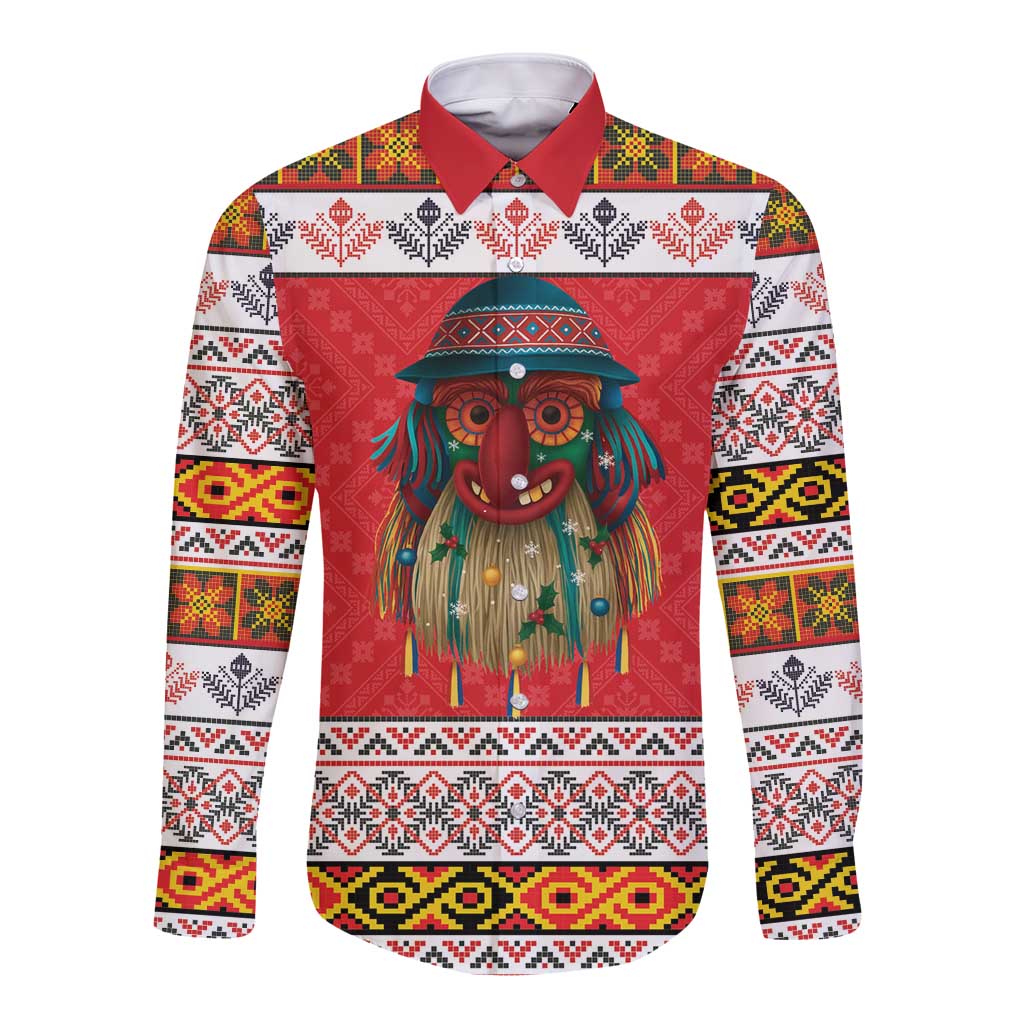 Personalized Romania Christmas Long Sleeve Button Shirt Romanian Folk Mask - Wonder Print Shop