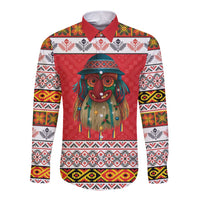 Personalized Romania Christmas Long Sleeve Button Shirt Romanian Folk Mask - Wonder Print Shop
