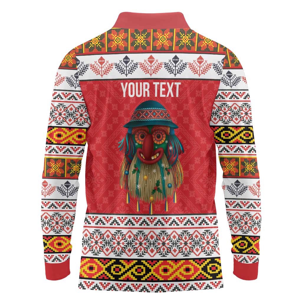 Personalized Romania Christmas Long Sleeve Polo Shirt Romanian Folk Mask - Wonder Print Shop