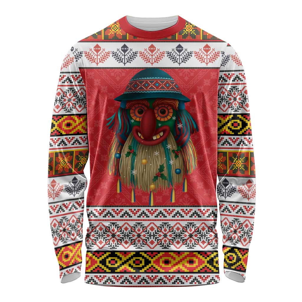 Personalized Romania Christmas Long Sleeve Shirt Romanian Folk Mask - Wonder Print Shop