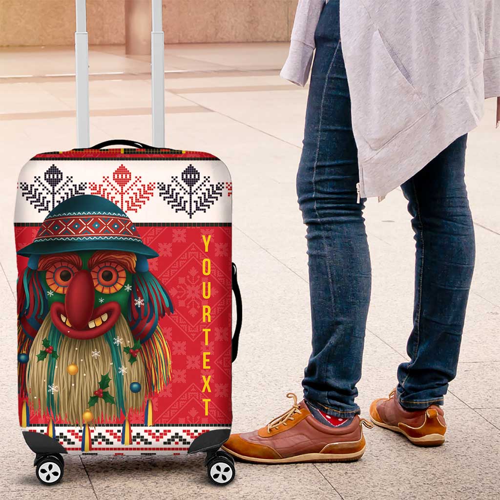 Personalized Romania Christmas Luggage Cover Romanian Folk Mask - Wonder Print Shop