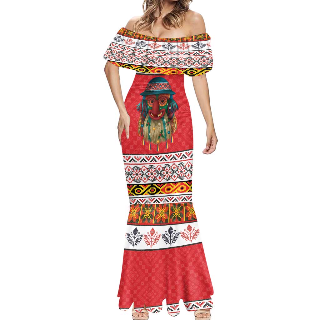 Personalized Romania Christmas Mermaid Dress Romanian Folk Mask - Wonder Print Shop