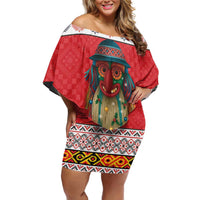 Personalized Romania Christmas Off Shoulder Short Dress Romanian Folk Mask - Wonder Print Shop