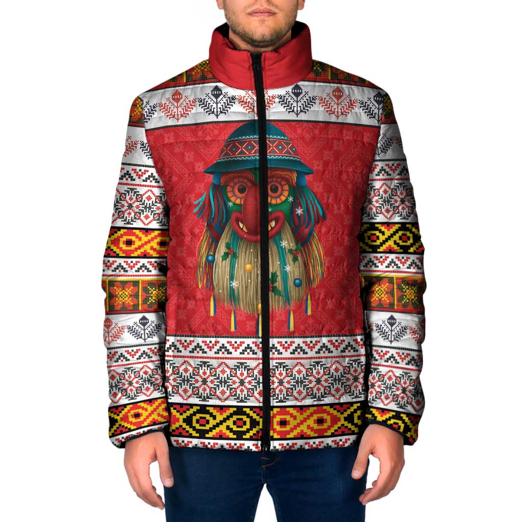 Personalized Romania Christmas Padded Jacket Romanian Folk Mask - Wonder Print Shop