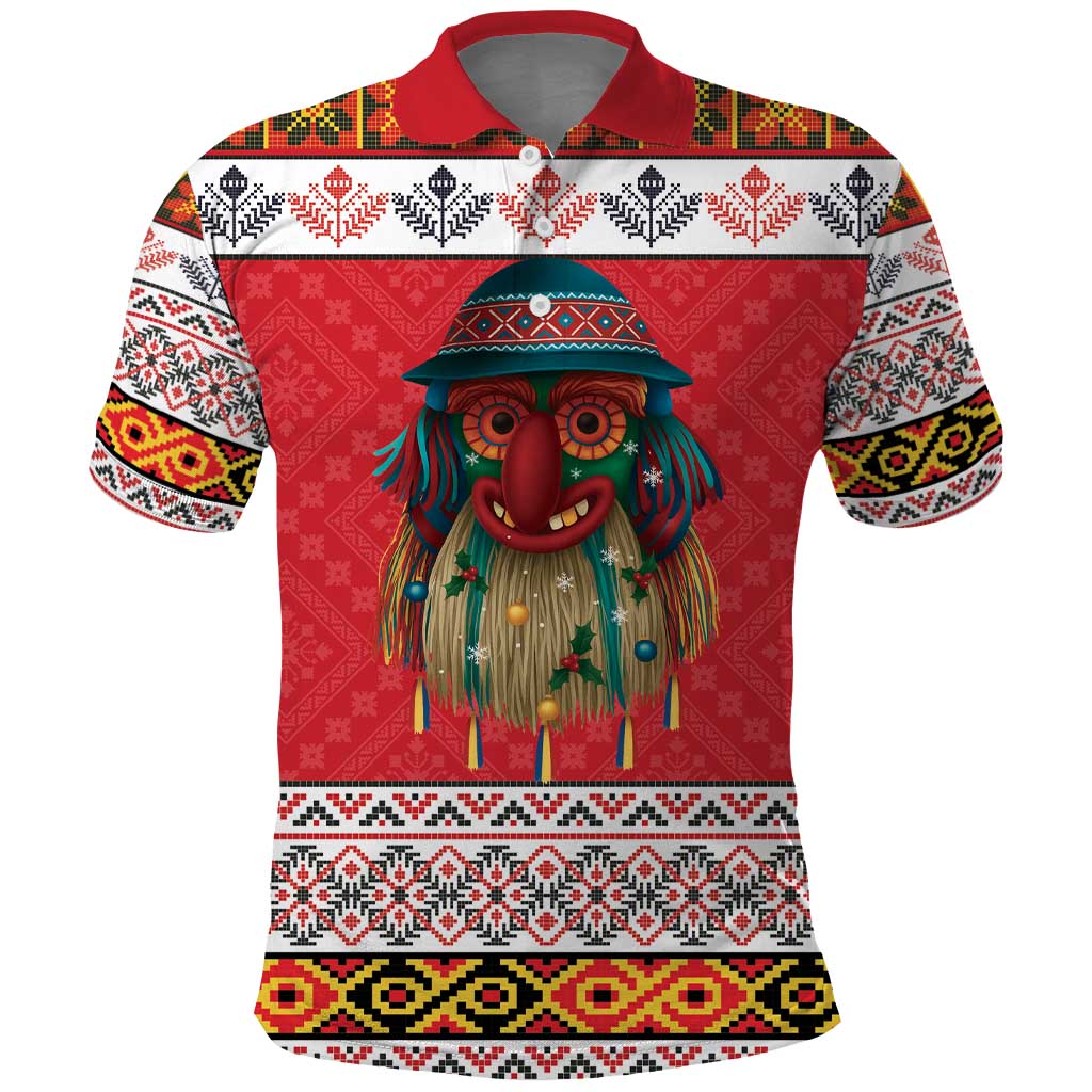 Personalized Romania Christmas Polo Shirt Romanian Folk Mask - Wonder Print Shop