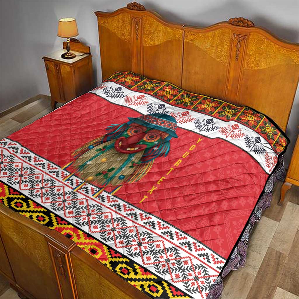 Personalized Romania Christmas Quilt Romanian Folk Mask - Wonder Print Shop