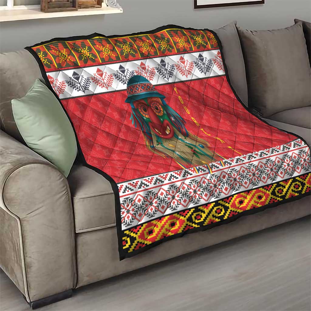 Personalized Romania Christmas Quilt Romanian Folk Mask - Wonder Print Shop