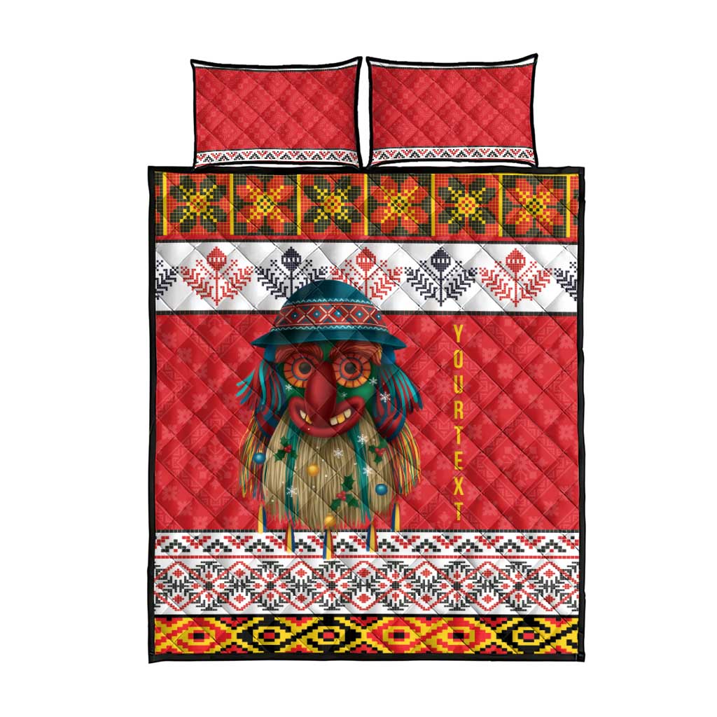 Personalized Romania Christmas Quilt Bed Set Romanian Folk Mask - Wonder Print Shop