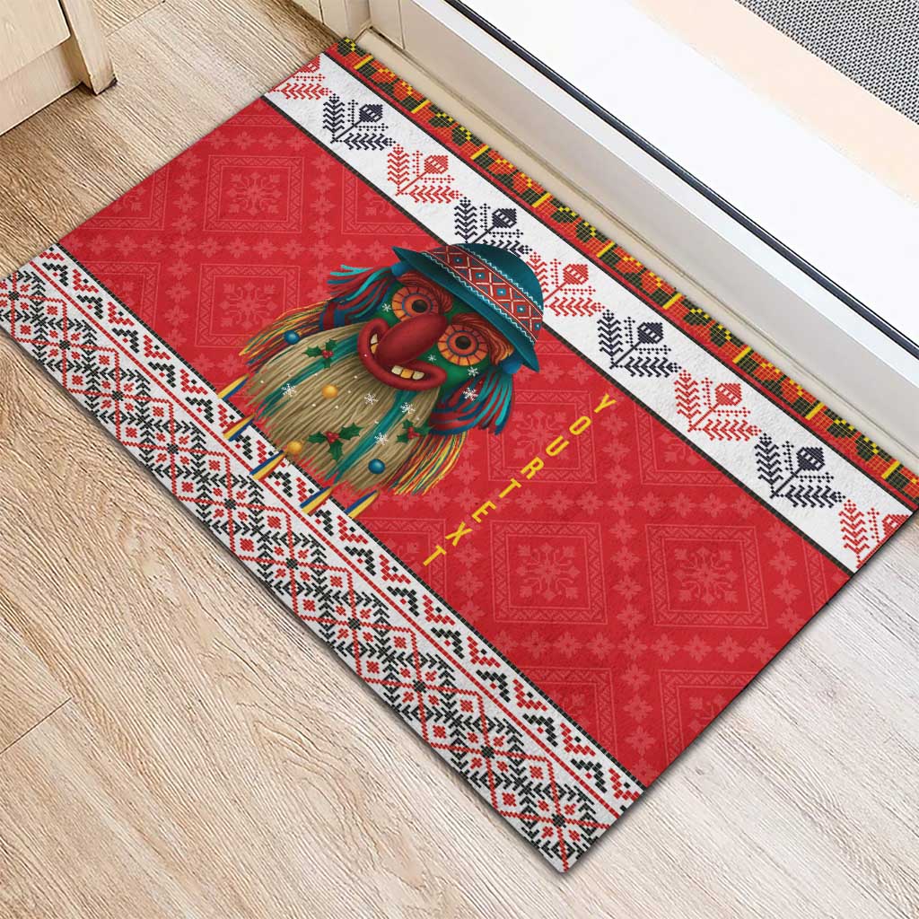 Personalized Romania Christmas Rubber Doormat Romanian Folk Mask - Wonder Print Shop