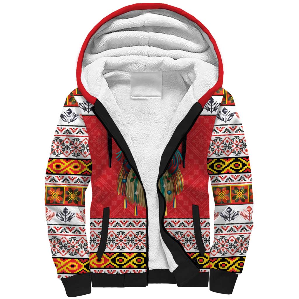 Personalized Romania Christmas Sherpa Hoodie Romanian Folk Mask - Wonder Print Shop