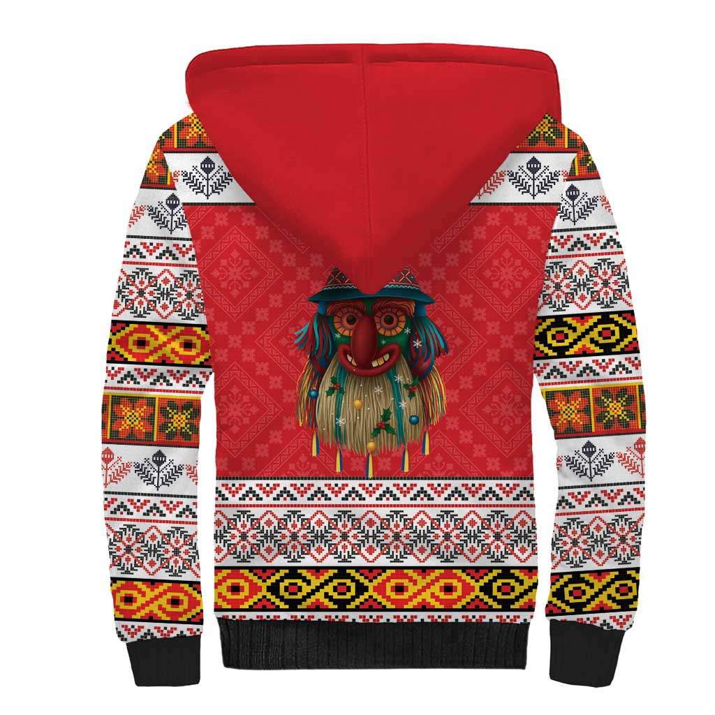 Personalized Romania Christmas Sherpa Hoodie Romanian Folk Mask - Wonder Print Shop