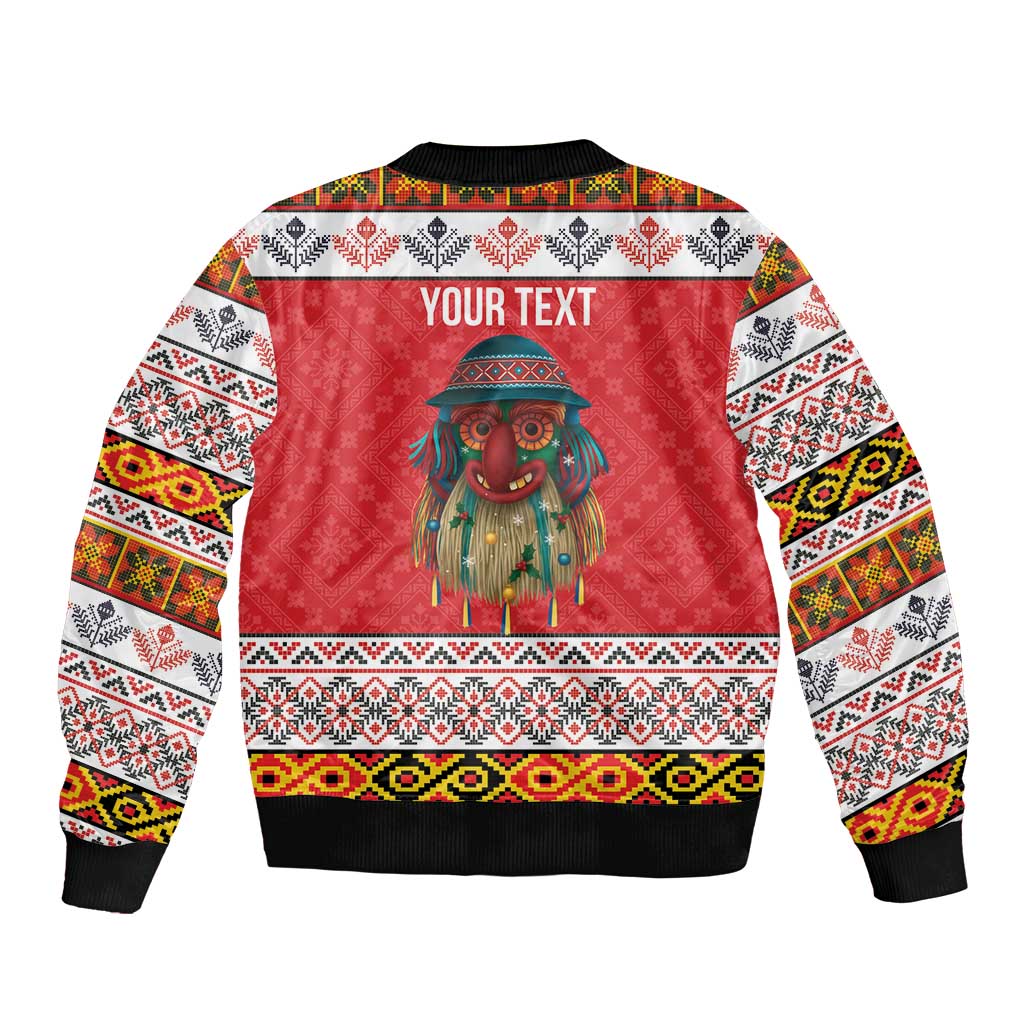 Personalized Romania Christmas Sleeve Zip Bomber Jacket Romanian Folk Mask - Wonder Print Shop