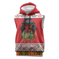 Personalized Romania Christmas Sleeveless Hoodie Romanian Folk Mask - Wonder Print Shop