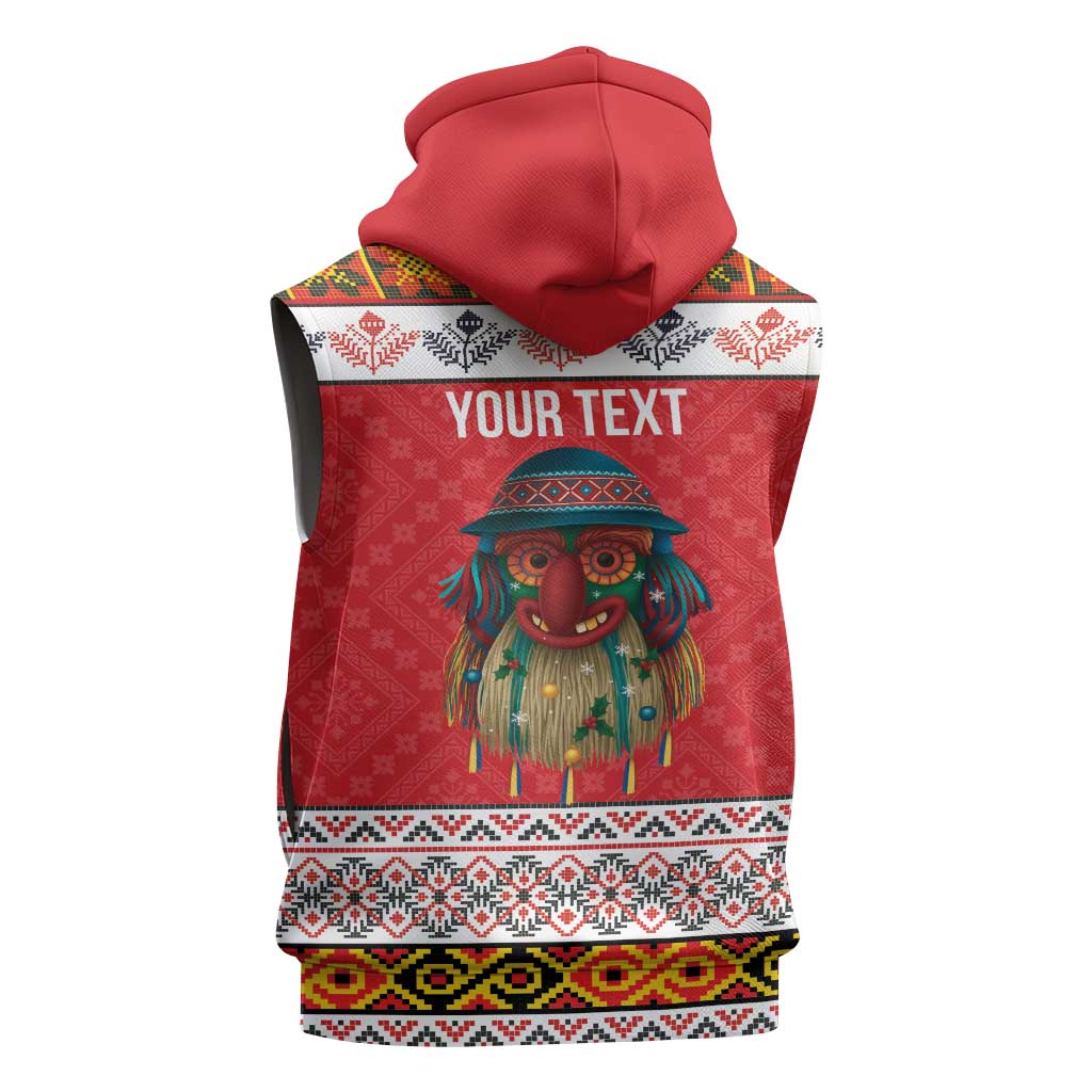 Personalized Romania Christmas Sleeveless Hoodie Romanian Folk Mask - Wonder Print Shop