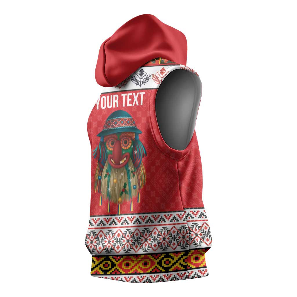 Personalized Romania Christmas Sleeveless Hoodie Romanian Folk Mask - Wonder Print Shop