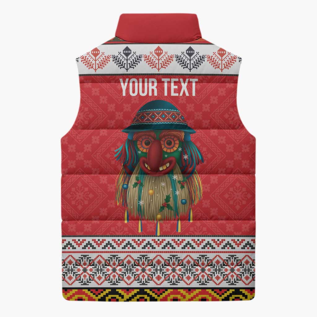 Personalized Romania Christmas Sleeveless Puffer Jacket Romanian Folk Mask - Wonder Print Shop