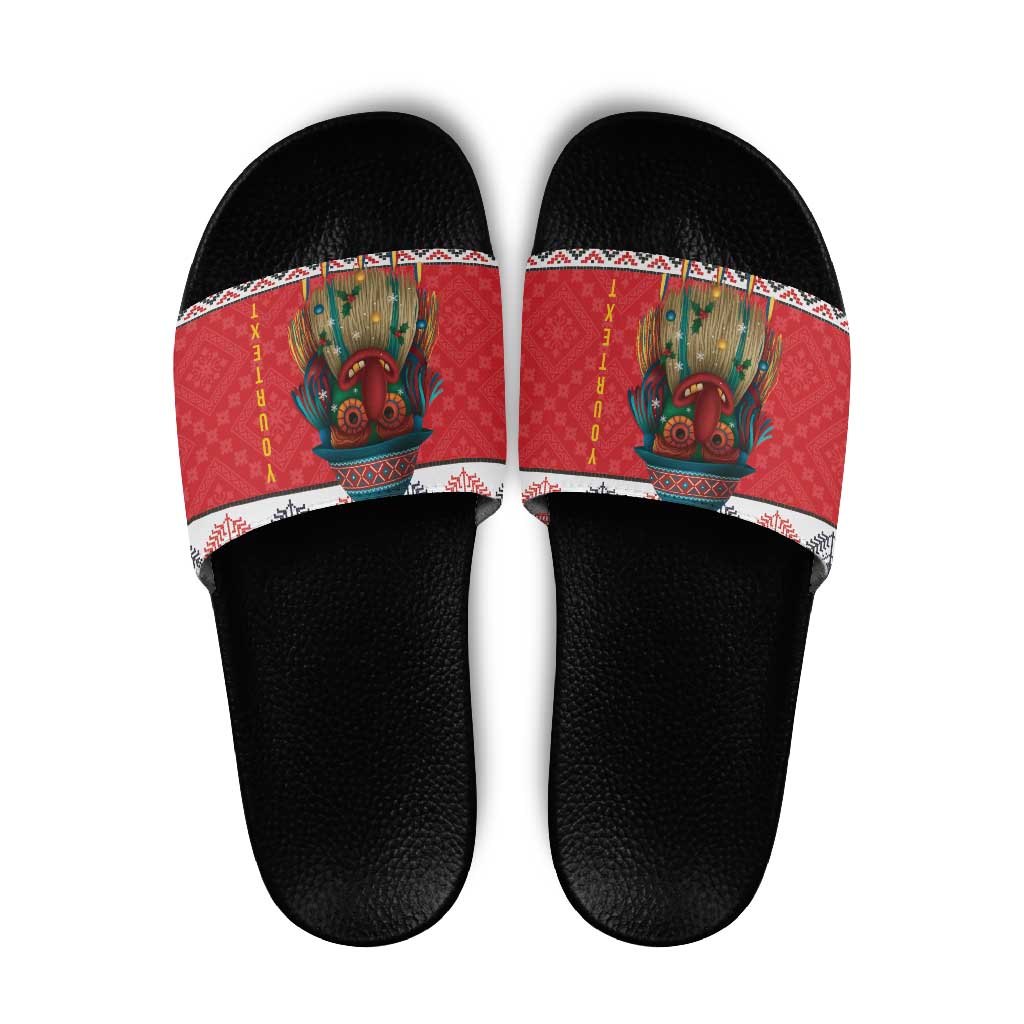 Personalized Romania Christmas Slide Sandals Romanian Folk Mask - Wonder Print Shop