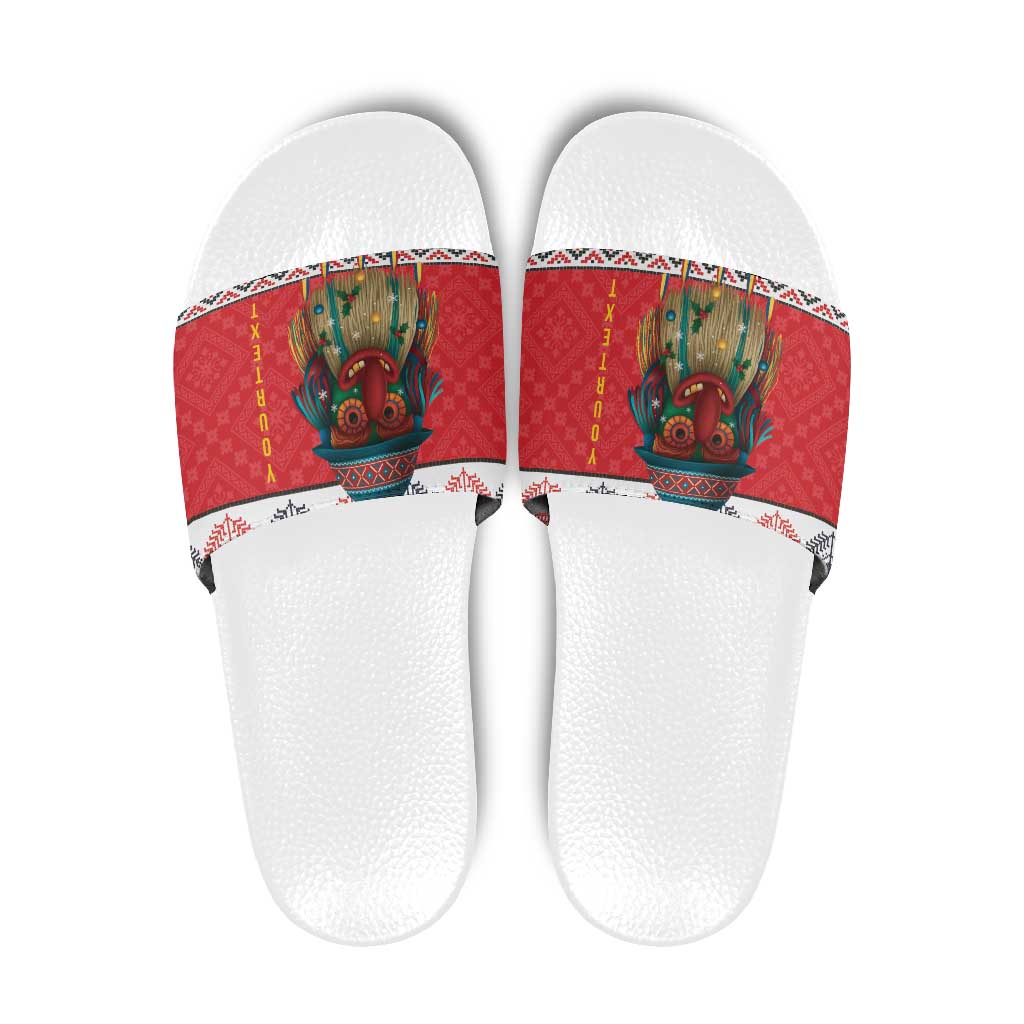 Personalized Romania Christmas Slide Sandals Romanian Folk Mask - Wonder Print Shop