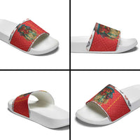 Personalized Romania Christmas Slide Sandals Romanian Folk Mask - Wonder Print Shop