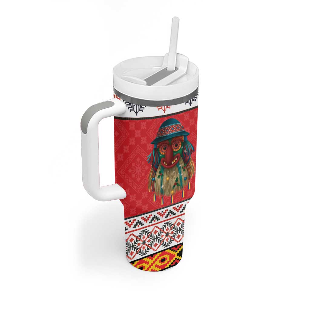 Personalized Romania Christmas Tumbler With Handle Romanian Folk Mask - Wonder Print Shop
