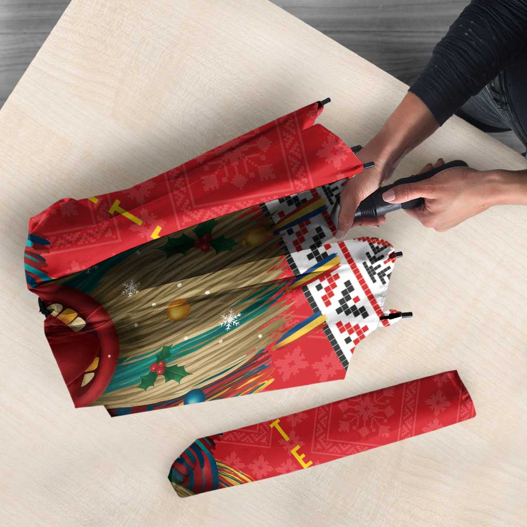 Personalized Romania Christmas Umbrella Romanian Folk Mask - Wonder Print Shop