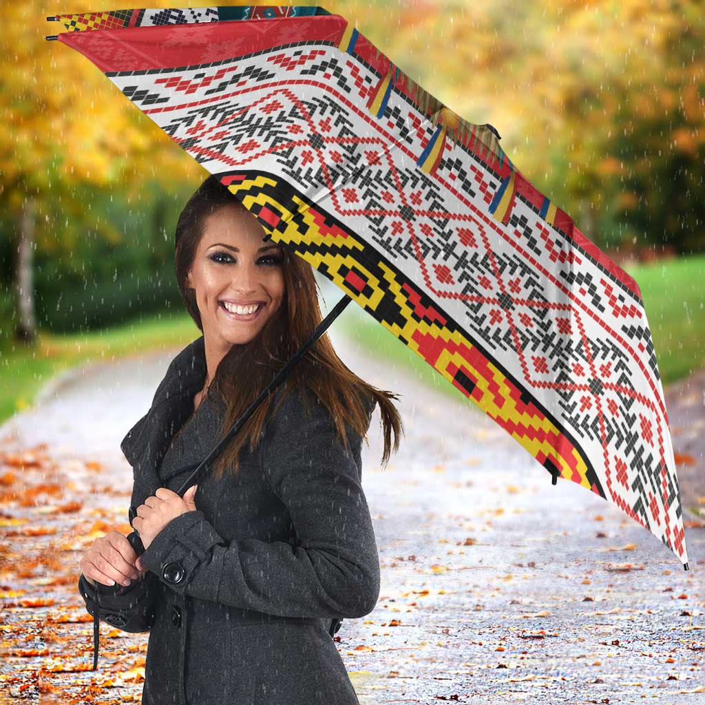 Personalized Romania Christmas Umbrella Romanian Folk Mask - Wonder Print Shop
