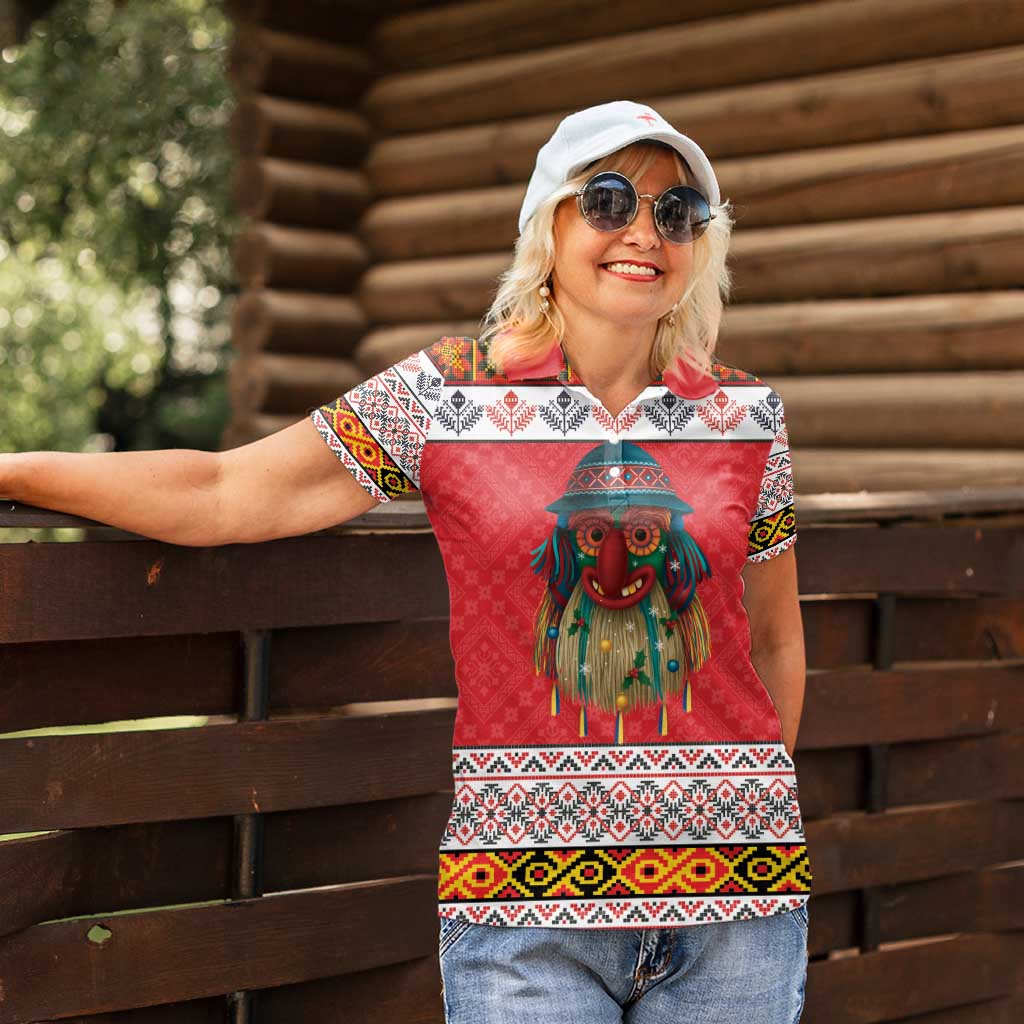 Personalized Romania Christmas Women Polo Shirt Romanian Folk Mask - Wonder Print Shop