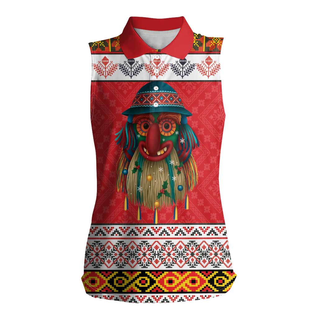 Personalized Romania Christmas Women Sleeveless Polo Shirt Romanian Folk Mask - Wonder Print Shop