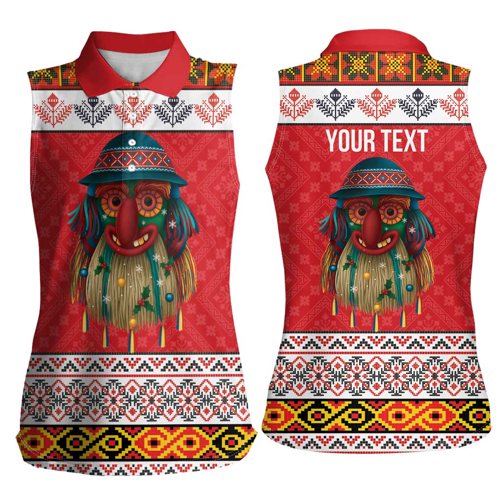Personalized Romania Christmas Women Sleeveless Polo Shirt Romanian Folk Mask - Wonder Print Shop