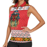 Personalized Romania Christmas Women Sleeveless Polo Shirt Romanian Folk Mask - Wonder Print Shop