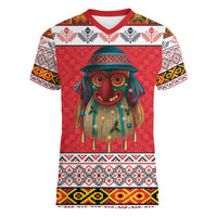 Personalized Romania Christmas Women V-Neck T-Shirt Romanian Folk Mask - Wonder Print Shop