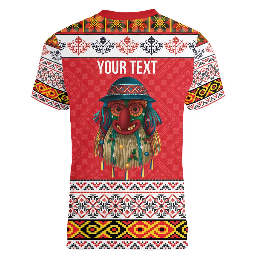 Personalized Romania Christmas Women V-Neck T-Shirt Romanian Folk Mask - Wonder Print Shop