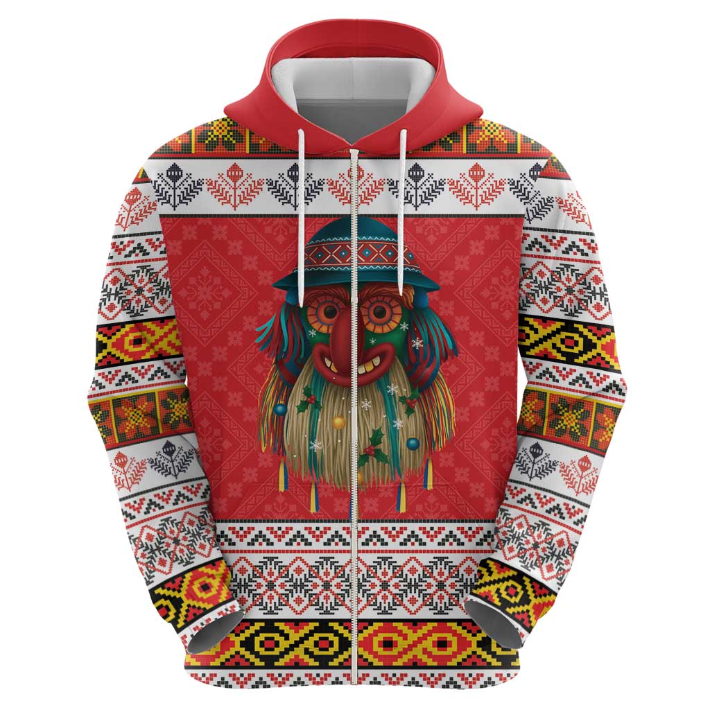 Personalized Romania Christmas Zip Hoodie Romanian Folk Mask - Wonder Print Shop