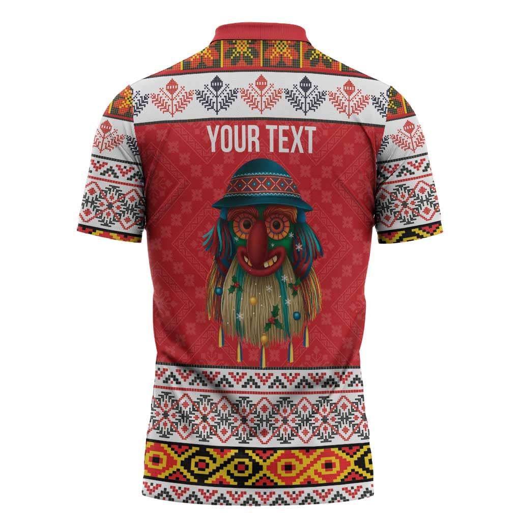 Personalized Romania Christmas Zipper Polo Shirt Romanian Folk Mask - Wonder Print Shop