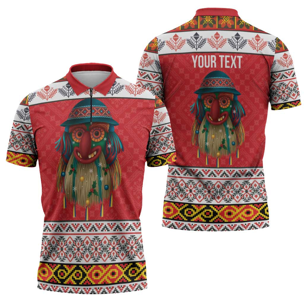 Personalized Romania Christmas Zipper Polo Shirt Romanian Folk Mask - Wonder Print Shop
