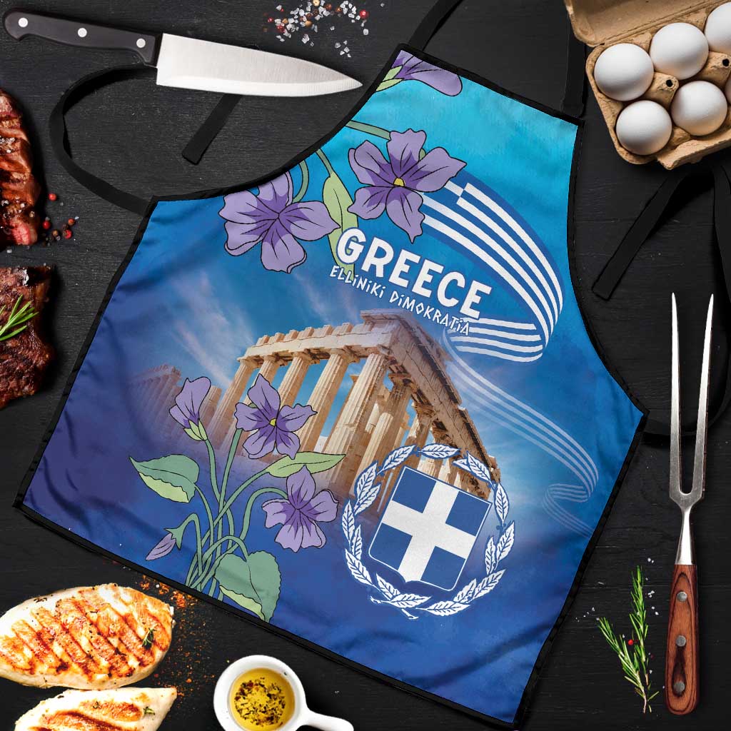 Greece Athens Apron Viola Odorata with Emblem Design - Wonder Print Shop