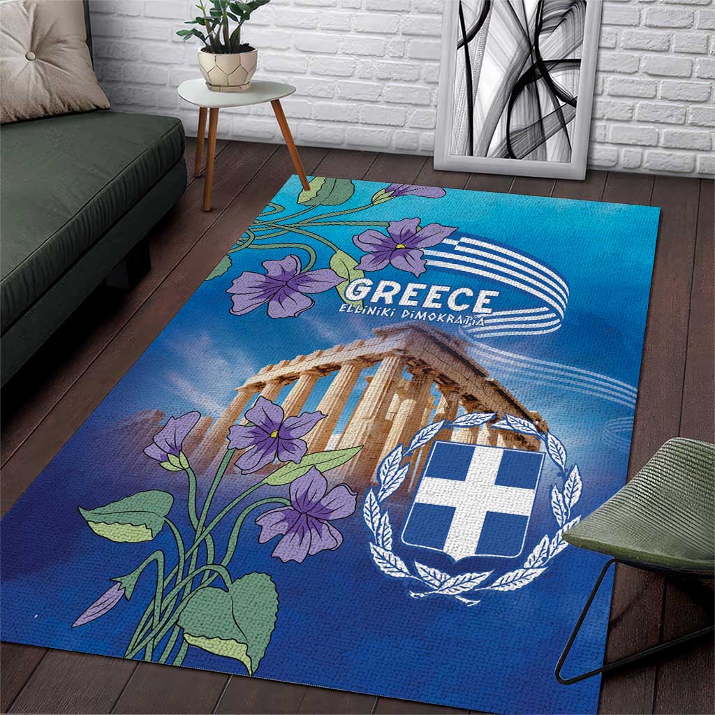 Greece Athens Area Rug Viola Odorata with Emblem Design - Wonder Print Shop