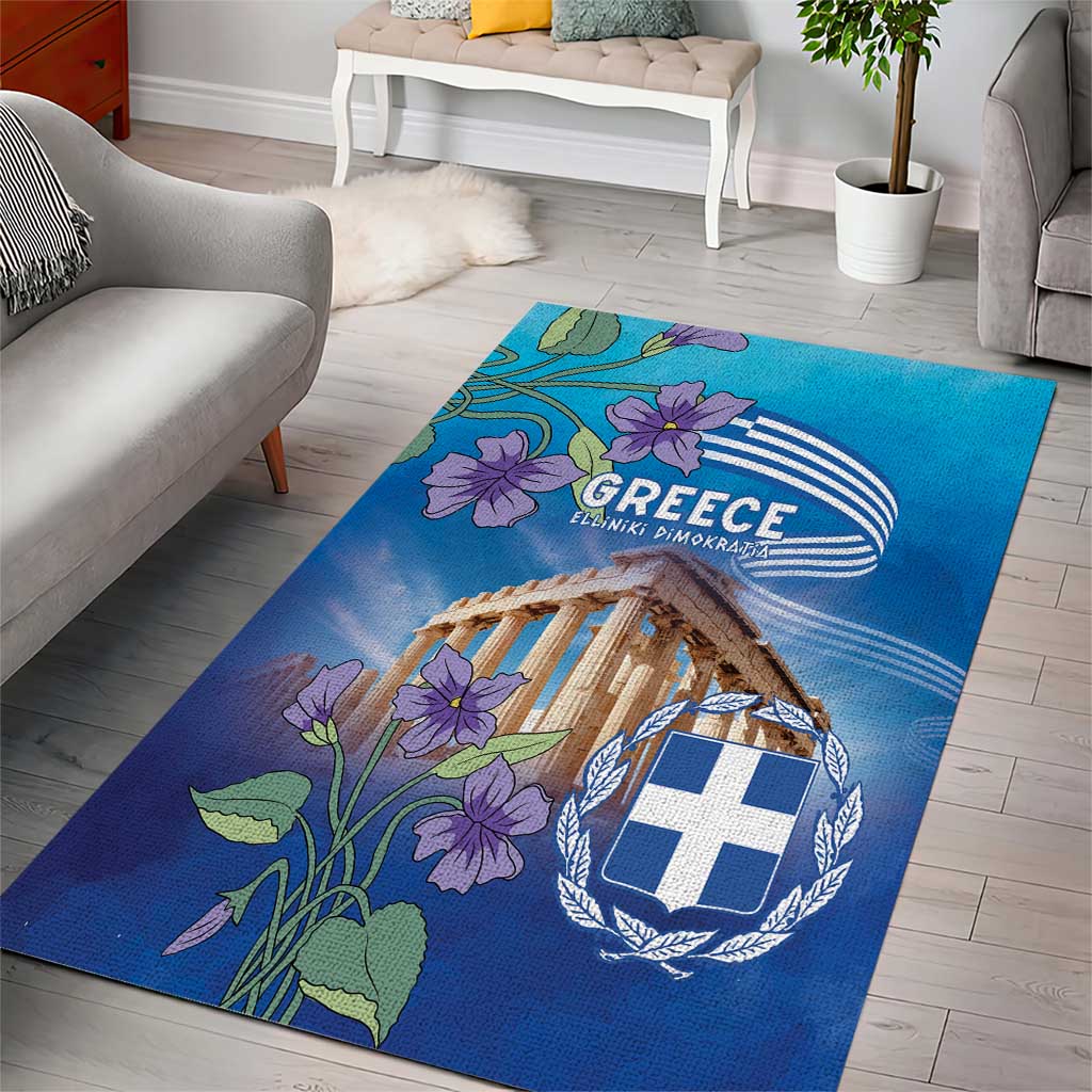 Greece Athens Area Rug Viola Odorata with Emblem Design - Wonder Print Shop