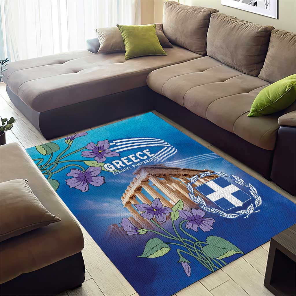 Greece Athens Area Rug Viola Odorata with Emblem Design - Wonder Print Shop