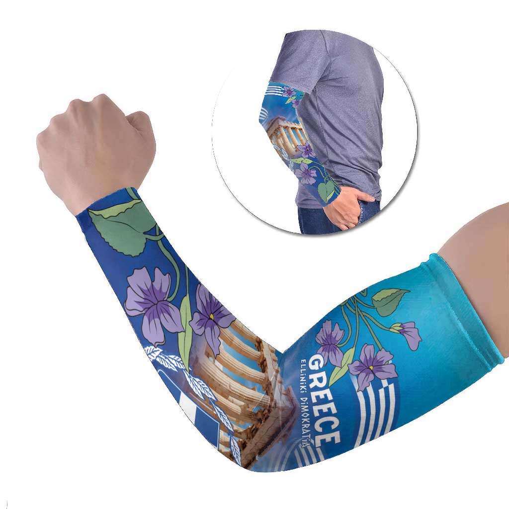 Greece Athens Arm Sleeves Viola Odorata with Emblem Design - Wonder Print Shop